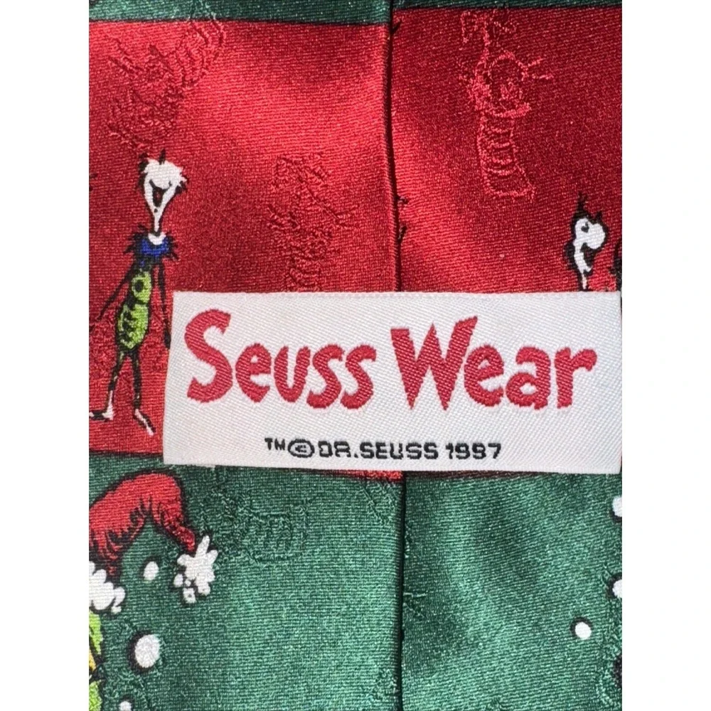 Seuss Wear Necktie Mens OS Red Green Grinch Whoville Silk Vintage‎ 1997